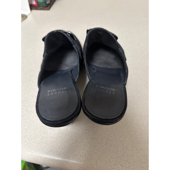 Y2K Stuart Weitzman Black Suede Heeled Studded Buckle Heeled Mules Size 7.5 - Picture 7 of 9